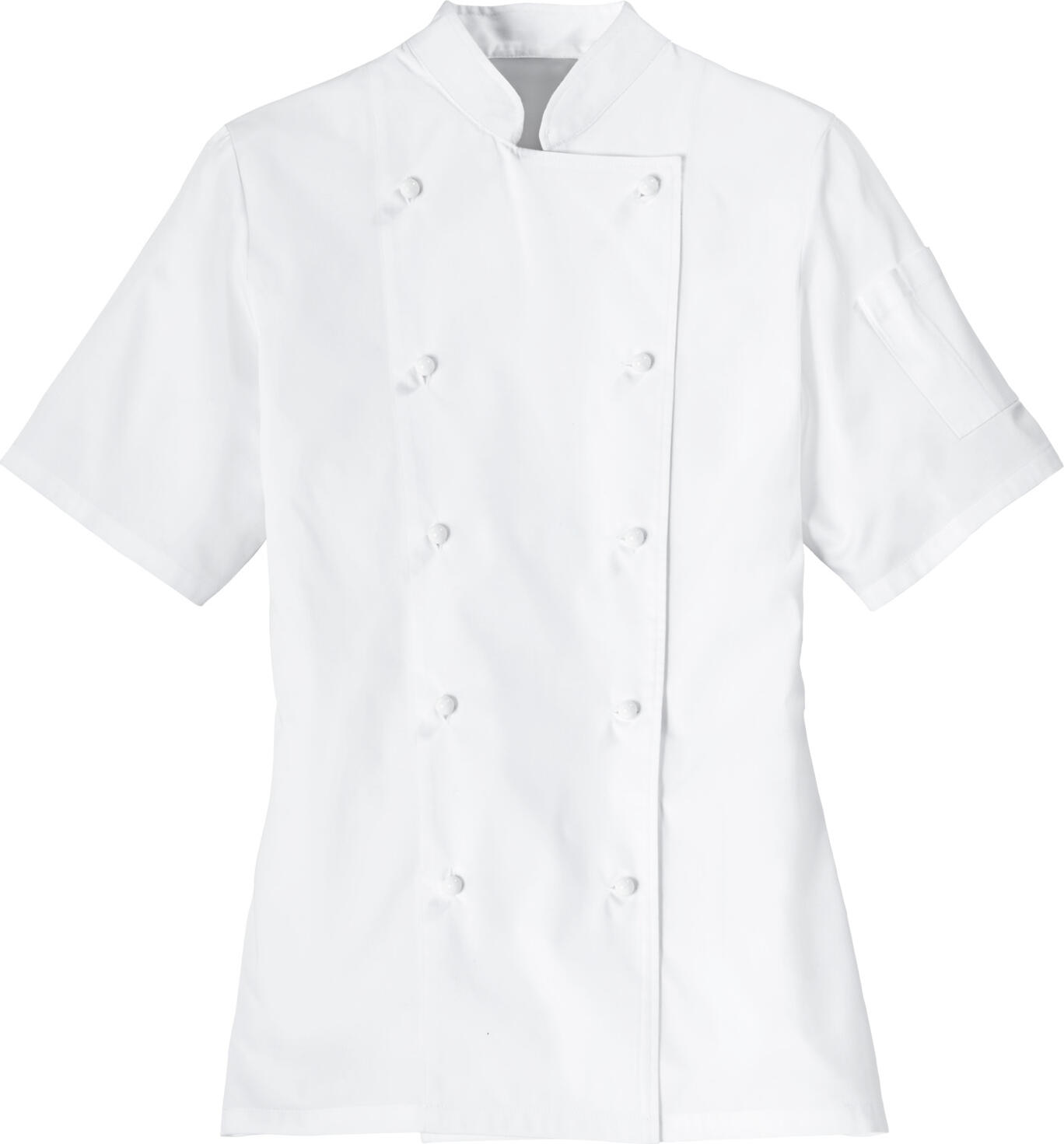 PULSIVA Milan Women's Short-Sleeved Chef's Jacket, 65% Polyester 35% Cotton, Double-Breasted with Ball Buttons, Stand-up Collar, White, Size 54 (2XL)