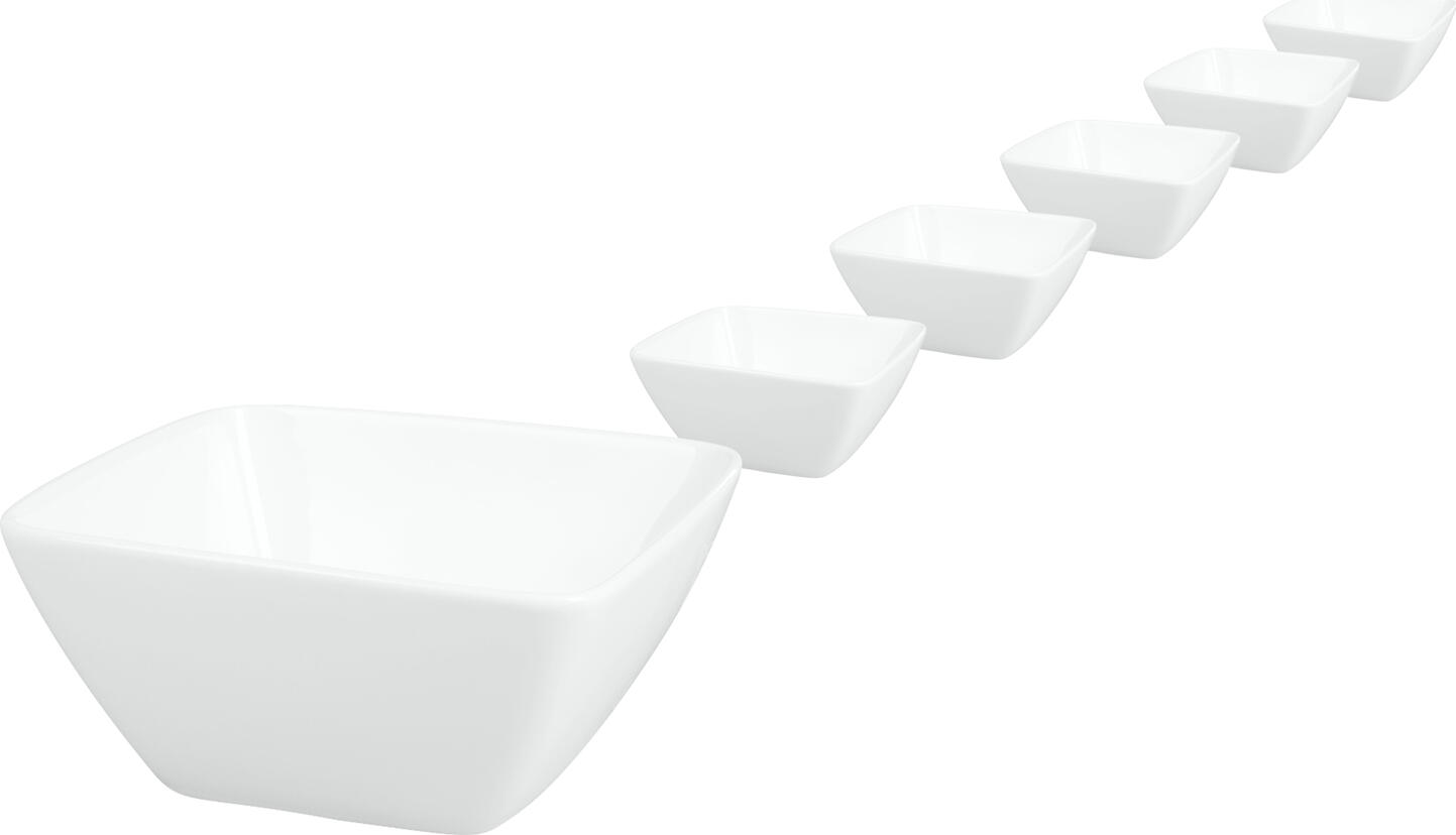 Vega Lusini Galway Porcelain Bowl Set of 6, 650 ml, White Square Tapered Bowls, Microwave and Dishwasher Safe