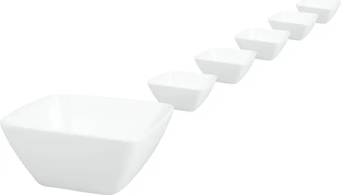 Vega Lusini Galway Porcelain Bowl Set of 6, 650 ml, White Square Tapered Bowls, Microwave and Dishwasher Safe