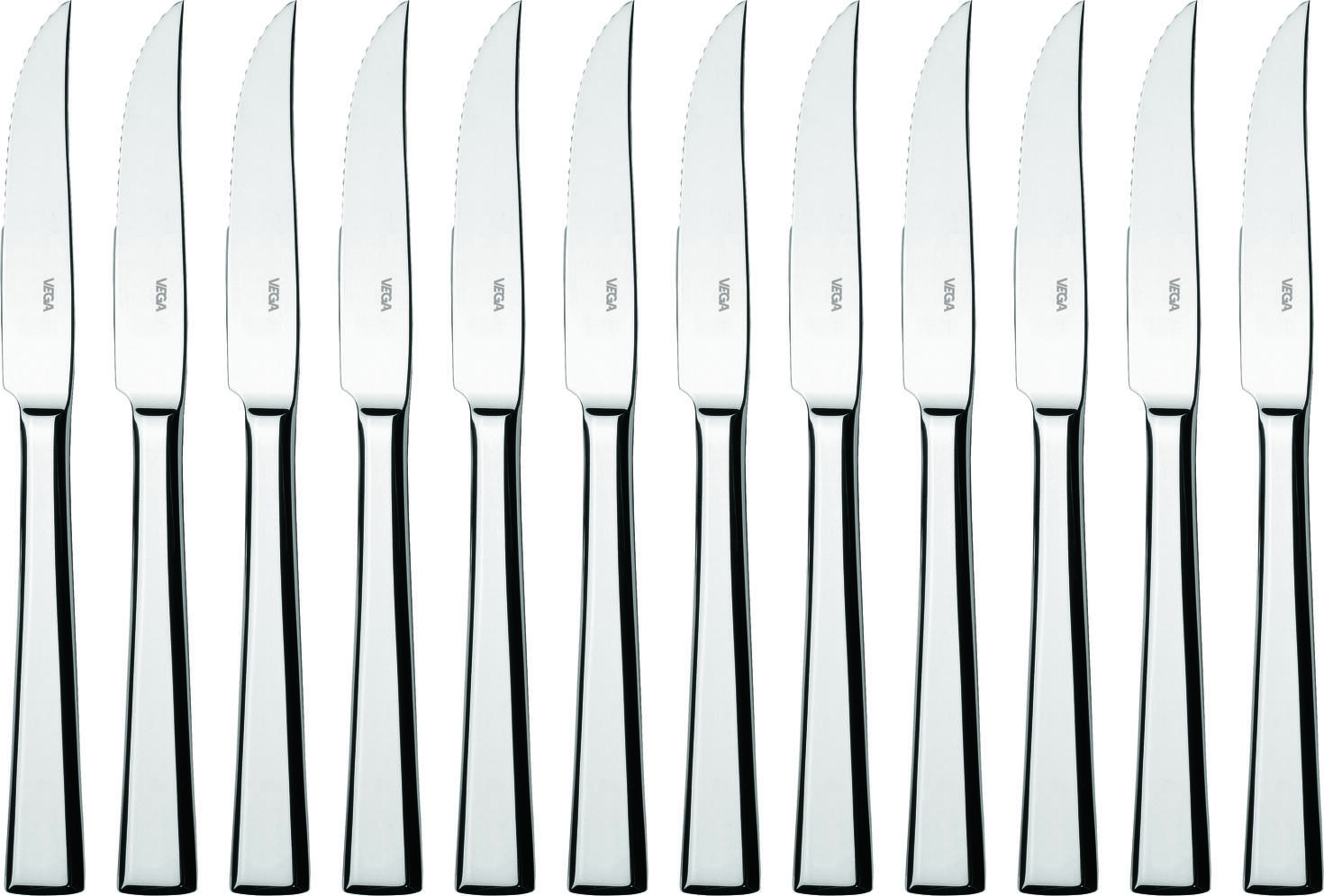 Set de 12 piese Cutite pentru Pizza si Steak VEGA Stockholm, Otel Inoxidabil Cromat 13/0, Rezistente la Rugina, Poluite Oglinda, 22.7 cm, Argintii
