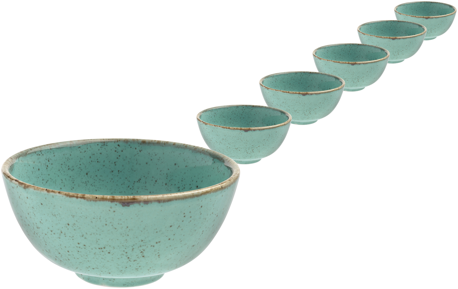VEGA Sidina Round Porcelain Bowl, Turquoise Ceramic Look, 400ml, 12.5cm Diameter, 6 pieces, Dishwasher and Microwave Safe