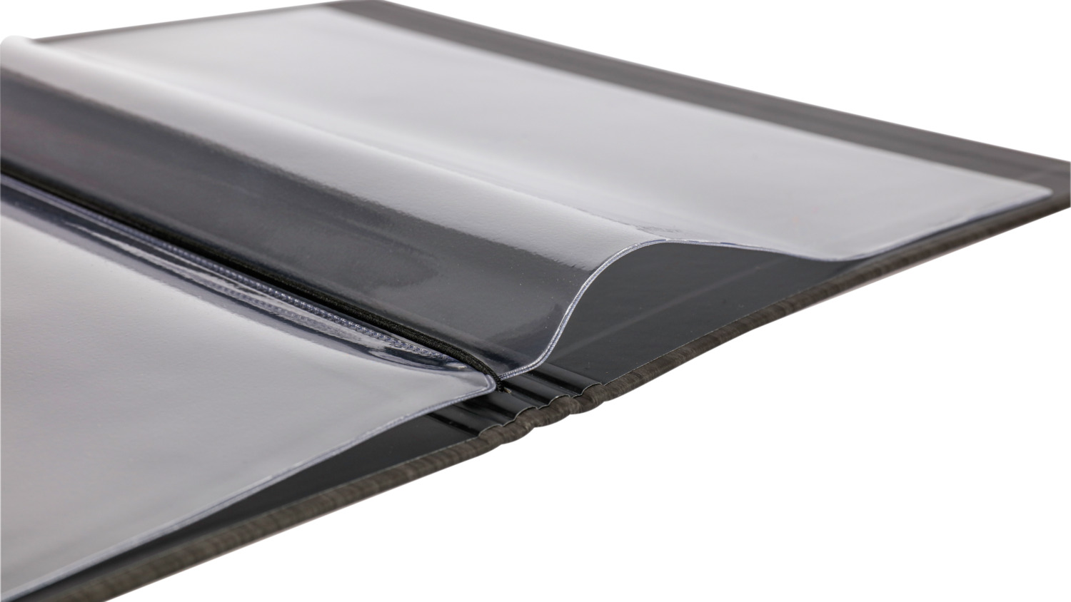 Cover Menu VEGA Lenio DIN A4 23.8 x 32.6 cm Antracit Aspect Lemn Carton Celofan cu Banda Elastica si Folie Transparenta Dubla