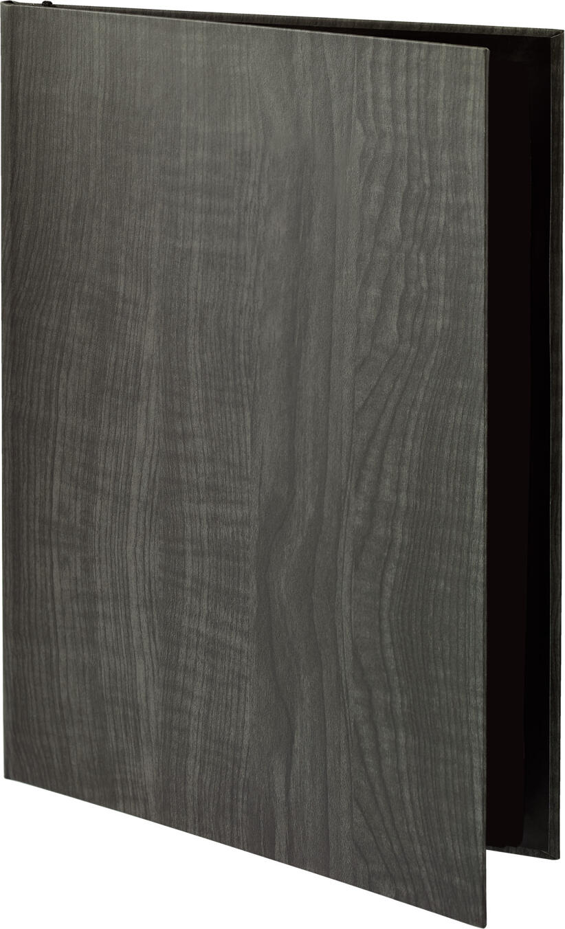VEGA LUSINI Solutions GmbH Menu Lenio A4, without embossing Speisekarte Lenio A4, ohne Prägung Menu Lenio A4, without embossing; A4, 23.8x32.6 cm (WxH); anthracite Speisekarte Lenio A4, ohne Prägung; DIN A4, 23.8x32.6 cm (BxH); anthrazit Menu made of cellophane cardboard material in wood look without embossing. The separately available double sleeves are attached by the elastic band inside. Delivery includes a double transparent sleeve. Insertion system: elastic band. Speisekarte aus cellophaniertem Kartonmaterial in Holzoptik ohne Prägung. Die separat erhältlichen Doppelhüllen werden durch das innenliegende Gummiband befestigt. Lieferung inklusive einer Doppeltransparenthülle. Einschubsystem: Gummiband.