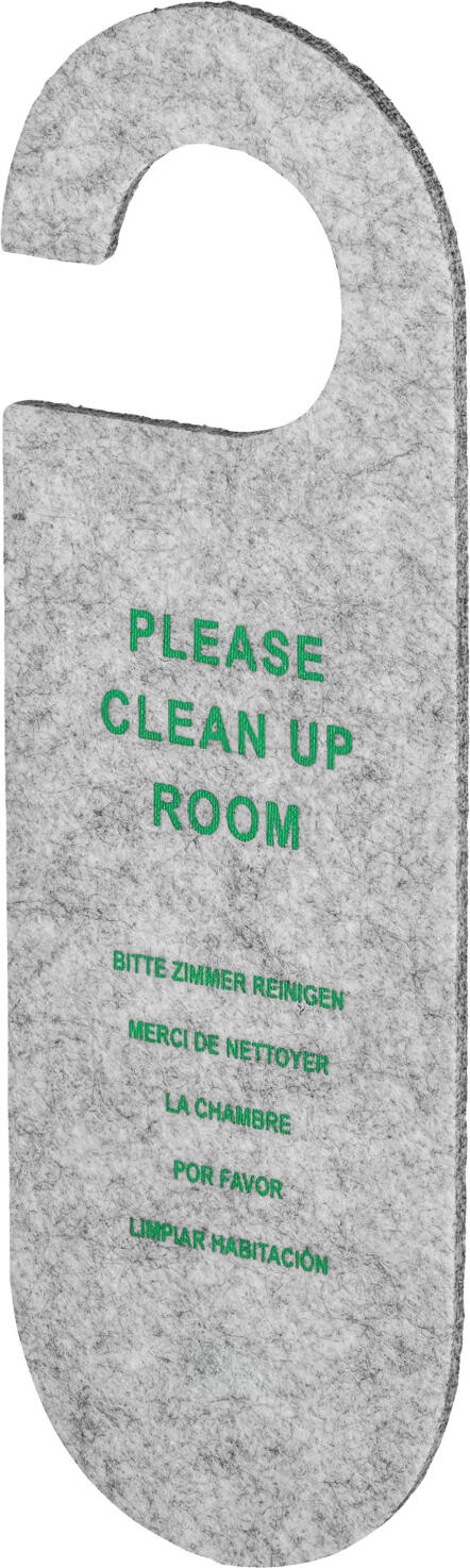 PULSIVA LUSINI Solutions GmbH Hotel door hanger Alpin GB/D/F/ES Türhänger Hotel Alpin GB/D/F/ES Hotel door hanger Alpin GB/D/F/ES; 24x8 cm (LxW); grey; 10 piece / pack Türhänger Hotel Alpin GB/D/F/ES; 24x8 cm (LxB); grau; 10 Stück / Pack Noble looking door hangers made of polyester in felt look. Printed on both sides in four languages (GB/D/F/ES), PLEASE DO NOT DISTURB / PLEASE CLEAN ROOM. Edel wirkende Türhänger aus Polyester in Gastrofilzoptik. Beidseitig bedruckt in vier Sprachen  (GB/D/F/ES),  BITTE NICHT STÖREN / BITTE ZIMMER REINIGEN.
