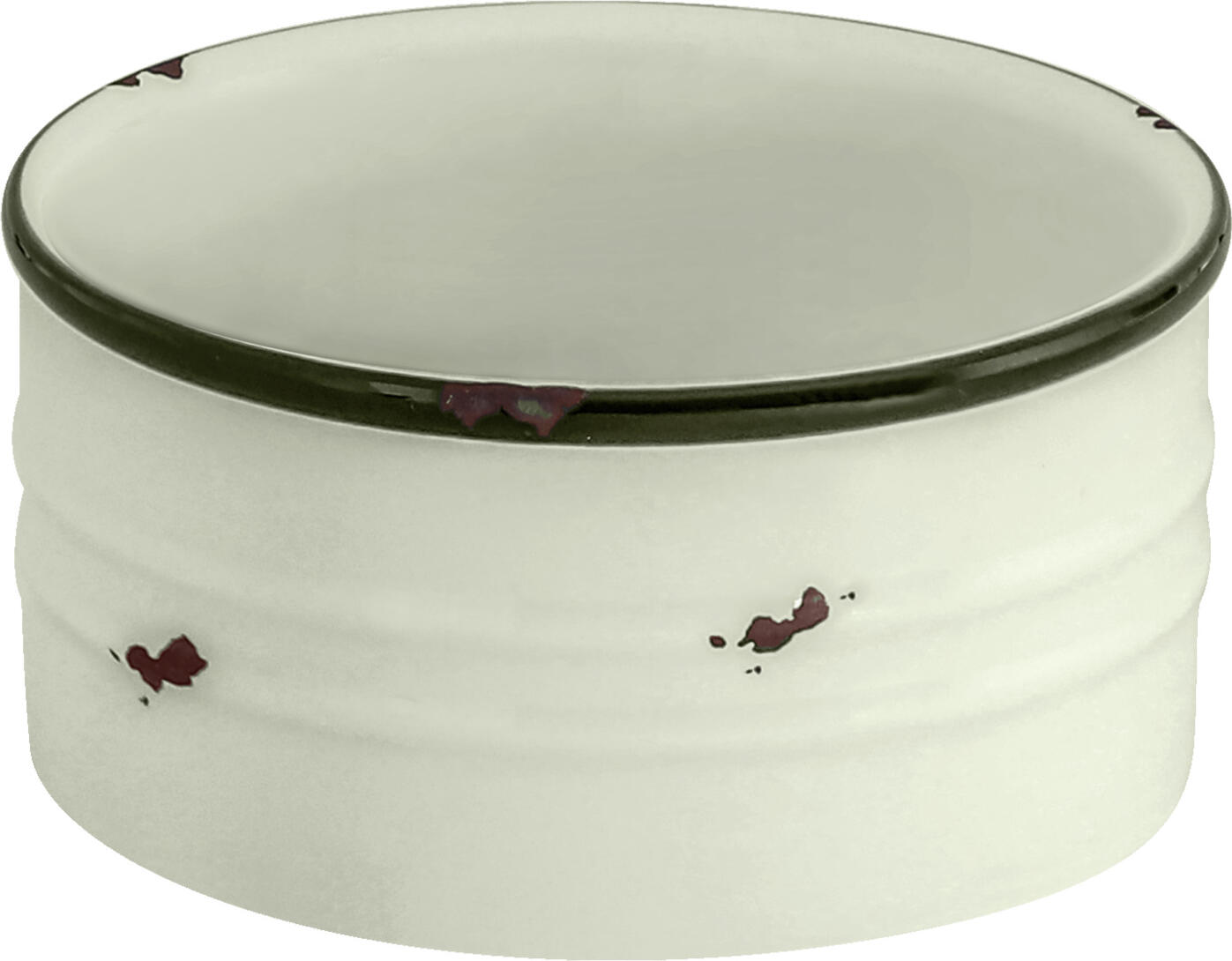 Bol mic VEGA Liron din porțelan, design retro, alb crem cu margine neagra, rezistent la mașina de spălat vase și cuptor cu microunde