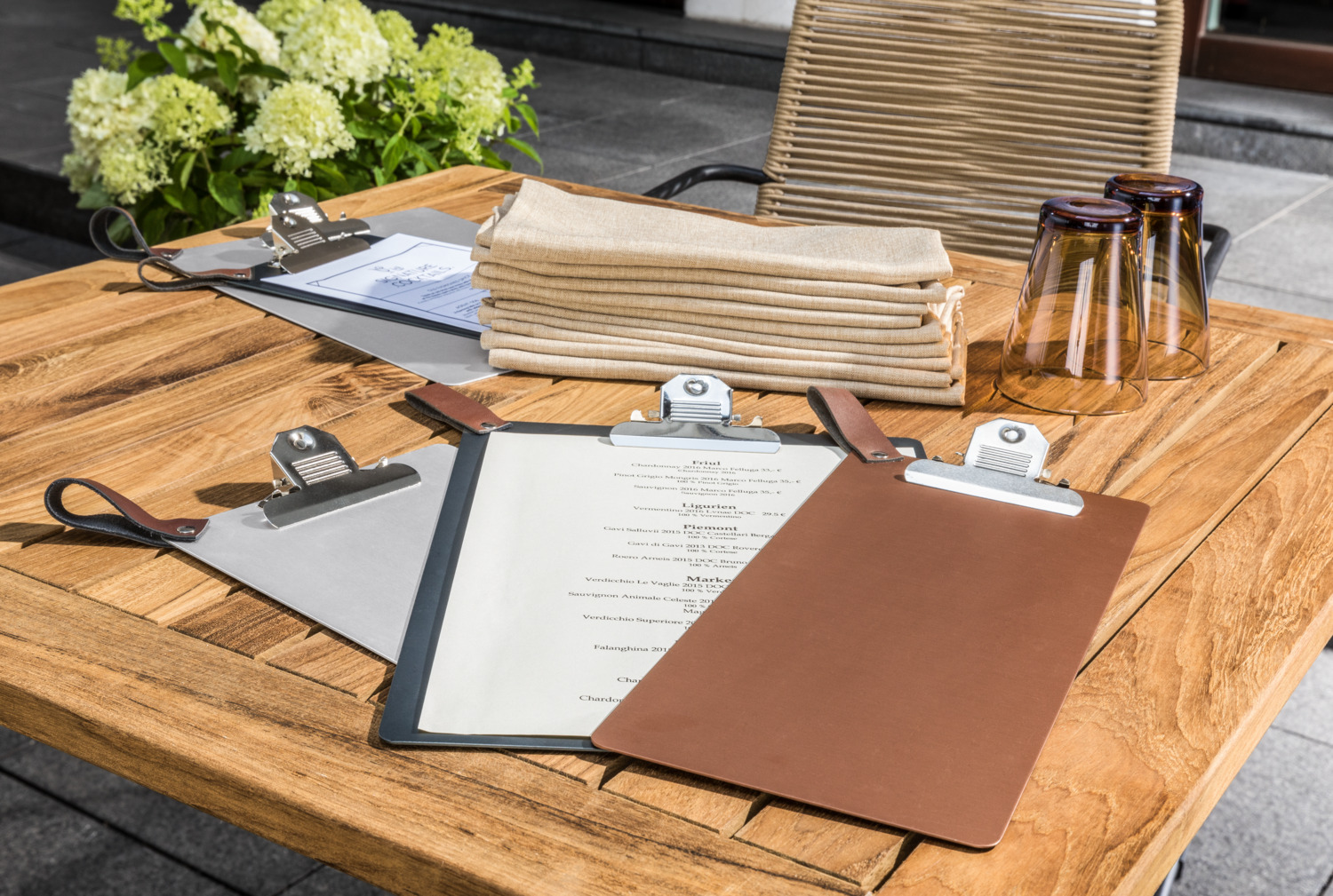 VEGA Colorado Menu Clipboard DIN A4, Anodized Aluminum, Anthracite, with Imitation Leather Hanging Loop and Integrated Clip, 23 x 32 cm