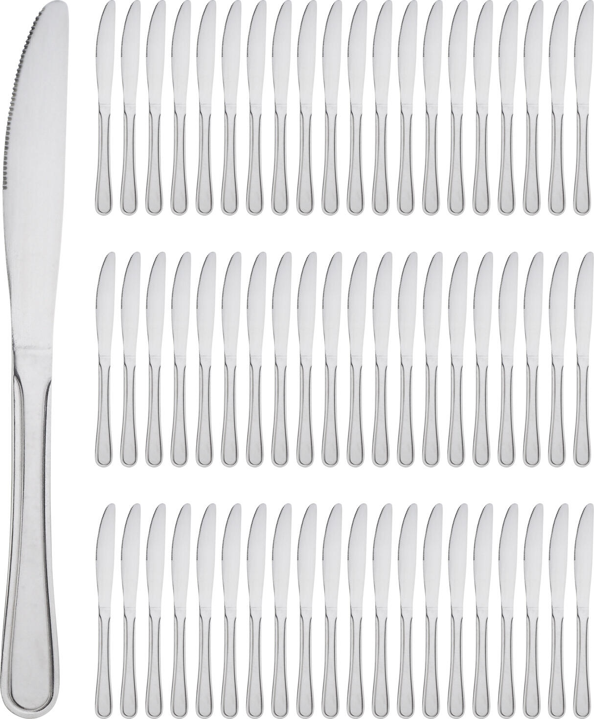 Set de 60 piese Cutit de masa PULSIVA Aachen, Otel inoxidabil 13/0 cu crom, Poluire mirror, Monobloc, Rezistenta la rugină, 21 cm, Argintiu