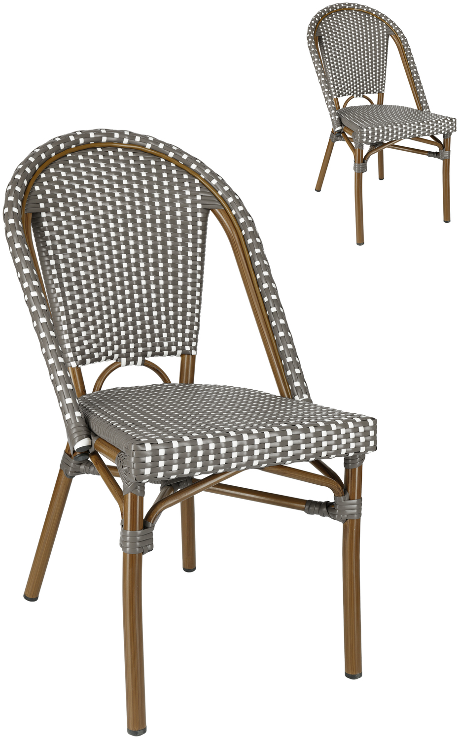 VEGA LUSINI Astoria Outdoor Bistro Chair, Black/White, Powder-Coated Aluminium Frame, Weatherproof Plastic Wicker, Stackable, Set of 2