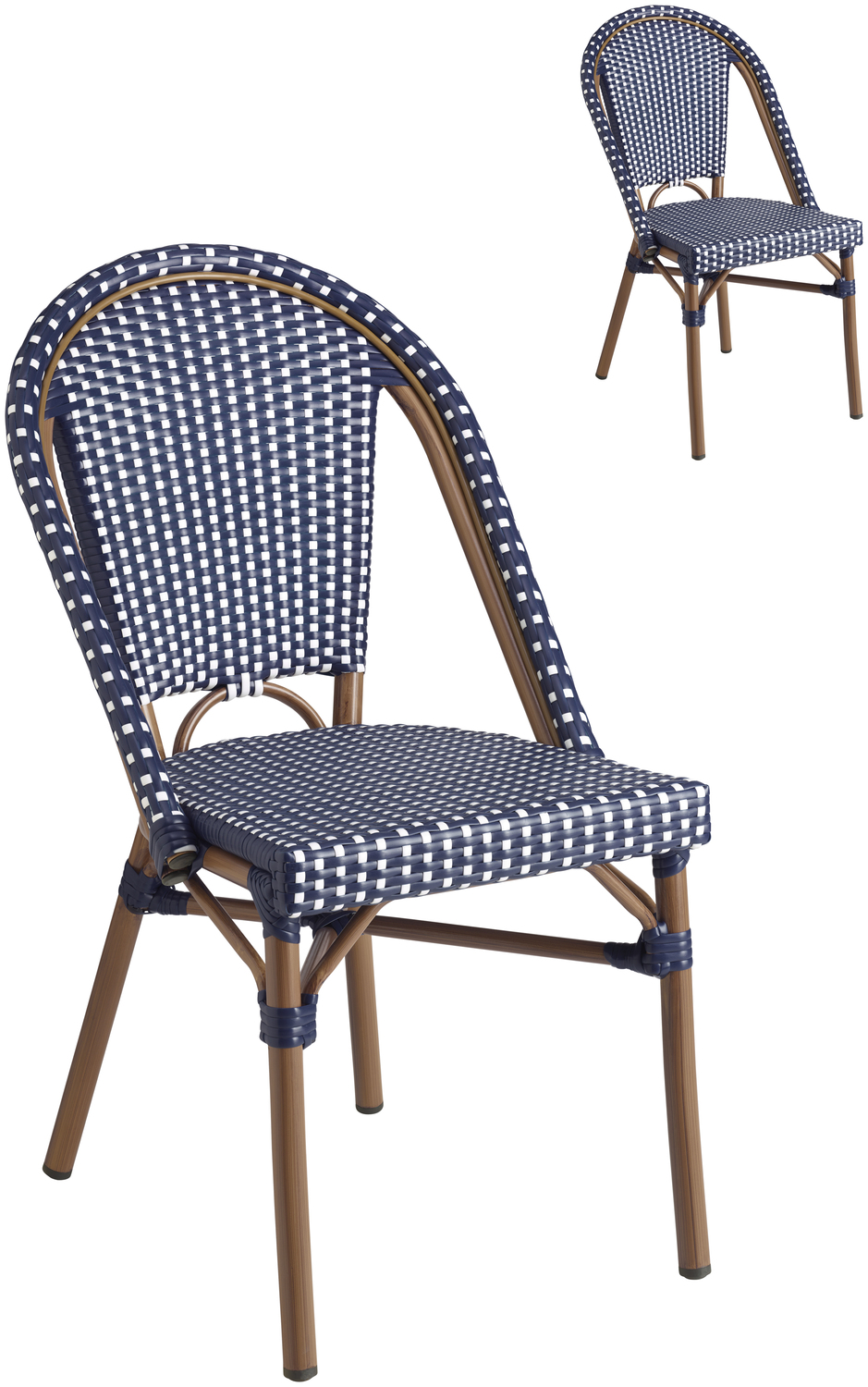 Scaun Bistro Exterior VEGA LUSINI Astoria, Albastru/Alb, Cadru din Aluminiu Vopsit in Praf, Rattan Plastic Rezistent la Intemperii, Stivuibil, Set de 2 piese