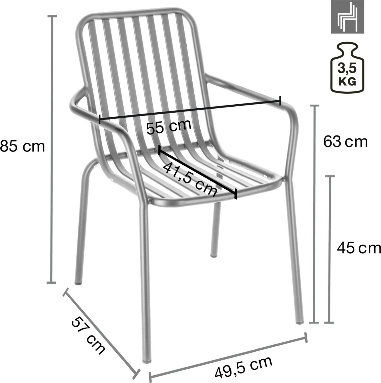 VEGA Merida Outdoor Stacking Chairs, Powder-coated Aluminum, Blue, Weatherproof UV-resistant, 57x64x85 cm, Set of 2