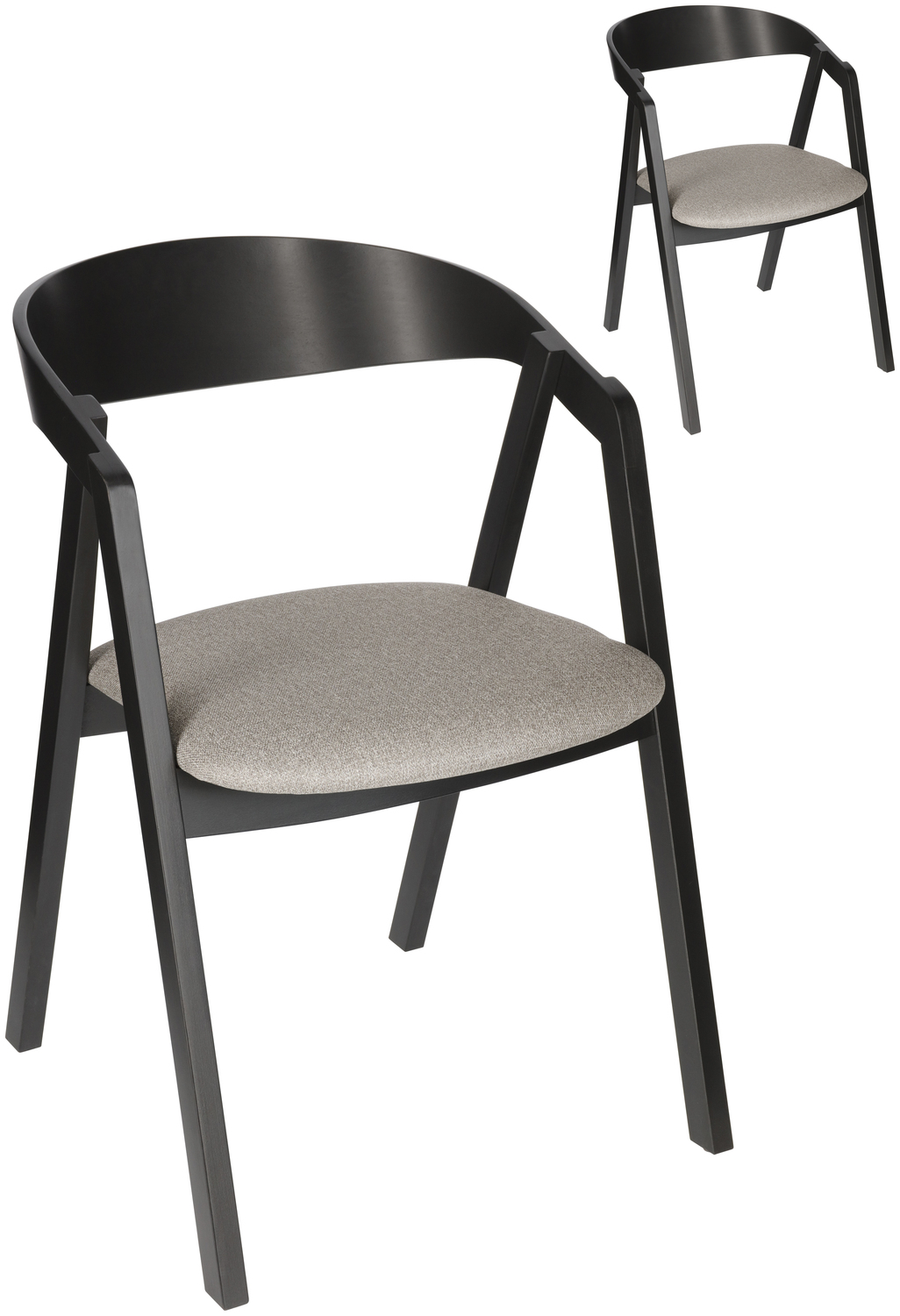 Scaun catering stivuibil VEGA Calma, cadru lemn fag solid lacaul negru, tapiterie material taupe, cu bratze, 54x53x79 cm, set de 2 piese