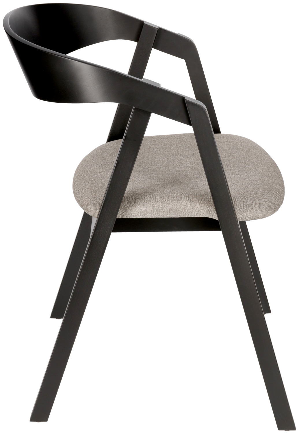 Scaun catering stivuibil VEGA Calma, cadru lemn fag solid lacaul negru, tapiterie material taupe, cu bratze, 54x53x79 cm, set de 2 piese