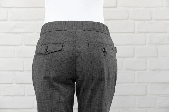 Jobeline Move Karo Women's Chef Trousers, Size 44, Glencheck Pattern, Polyester-Cotton Blend, Stretch Waistband, Narrow Tapered Leg, Anthracite