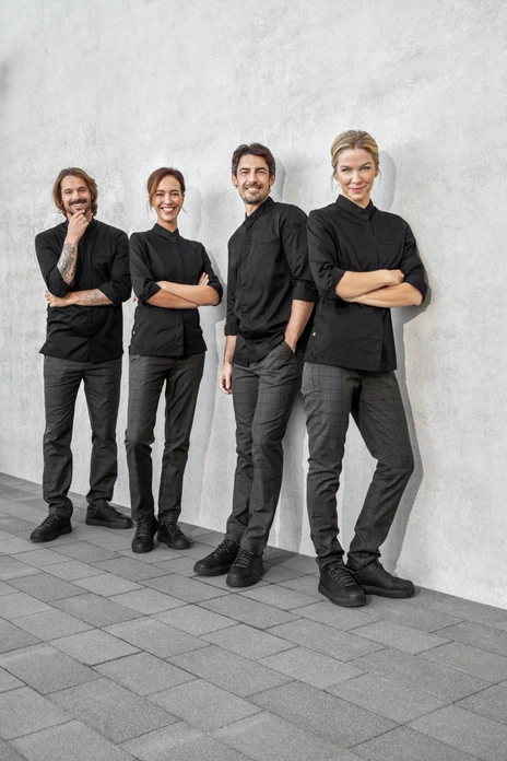 Pantaloni bucatar Jobeline Move Karo pentru femei, mărime 34, model Glencheck, amestec poliester-bumbac, talie elasticata, croiala tapered, Antracit