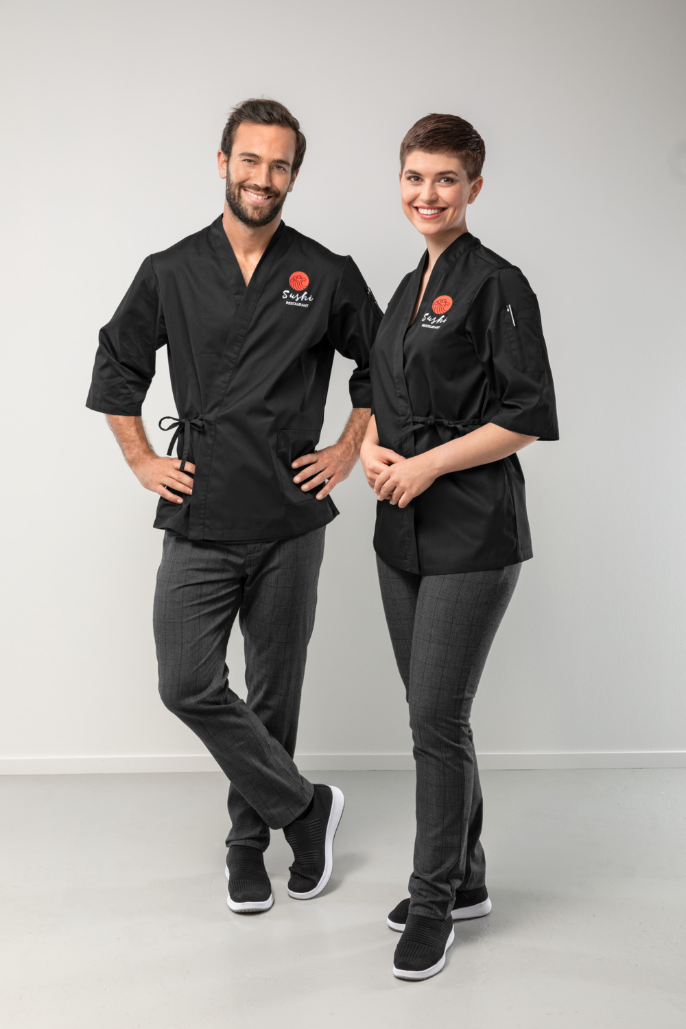 Pantaloni bucatar Jobeline Move Karo pentru femei, mărime 34, model Glencheck, amestec poliester-bumbac, talie elasticata, croiala tapered, Antracit