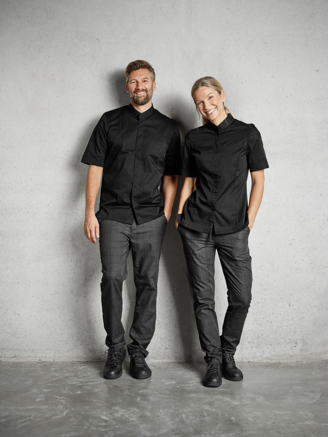 Pantaloni bucatar Jobeline Move Karo pentru femei, mărime 52, model Glencheck, amestec poliester-bumbac, talie elasticata, croiala tapered, Antracit