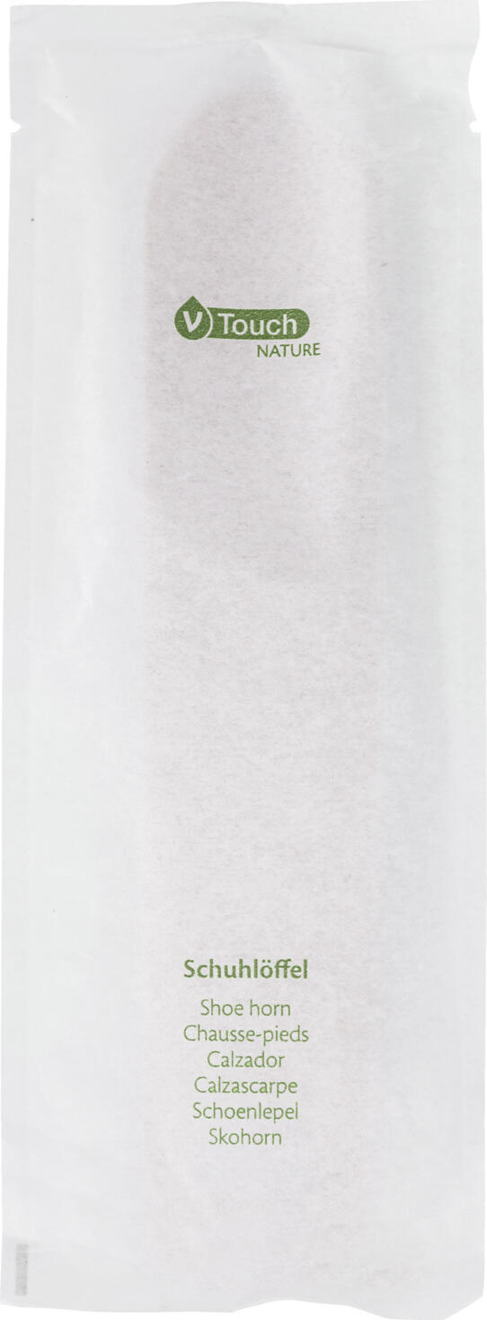Calcanar de hotel V-Touch, plastic rezistent bej, 19.7 x 4 cm, ambalate individual in folie, set de 100 piese