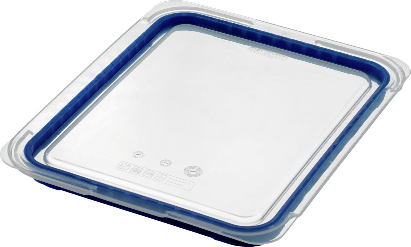 Araven Araven Food Safety innovation Lid GN 1/2 hermetic Deckel GN 1/2 hermetisch Lid GN 1/2 hermetic; size GN 1/2, 32.5x26.5 cm (LxW); transparent; rectangular Deckel GN 1/2 hermetisch; Größe GN 1/2, 32.5x26.5 cm (LxB); transparent; rechteckig Hermetic lid GN 1/2 made from bi-injected plastic with a rubber seal. Reliably seals containers and optimally protects food. Food does not dry out or absorb or emit smells. Liquids do not leak out of the container during storage or transport. Heat-resistant from -40 °C to +95 °C, can be used with Araven GN ABS plastic containers. Hermetischer Deckel GN 1/2 aus Bi-Einspritzung mit Kautschukdichtung. Verschließt Behälter zuverlässig und sorgt für maximalen Schutz der Lebensmittel. Kein Austrocknen, Gerüche werden nicht angenommen oder abgesondert. Kein Austreten von flüssigem Behälterinhalt bei Konservierung oder Transport. Hitzebeständig von -40°C bis +95°C und mit Araven GN ABS Kunsstoffbehältern kombinierbar.