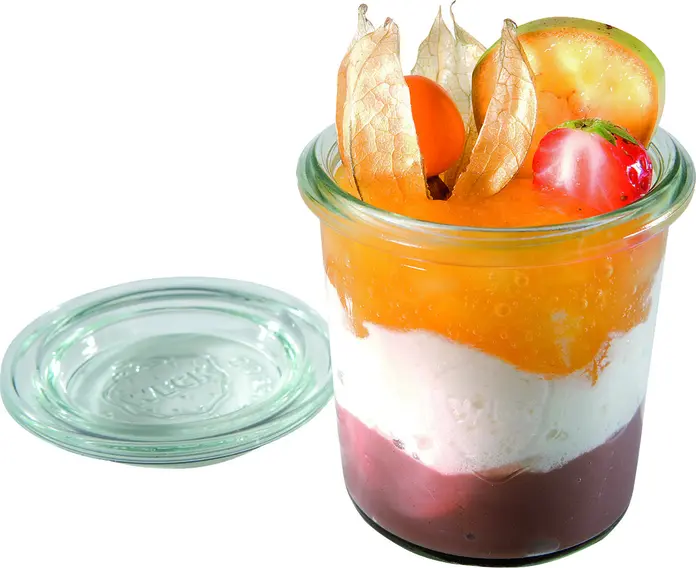 Borcane de Conserve WECK din Sticla 140ml Set de 12 Bucati Transparente cu Capac pentru Deserturi, Aperitive si Salate, Compatibile cu Masina de Spalat Vase