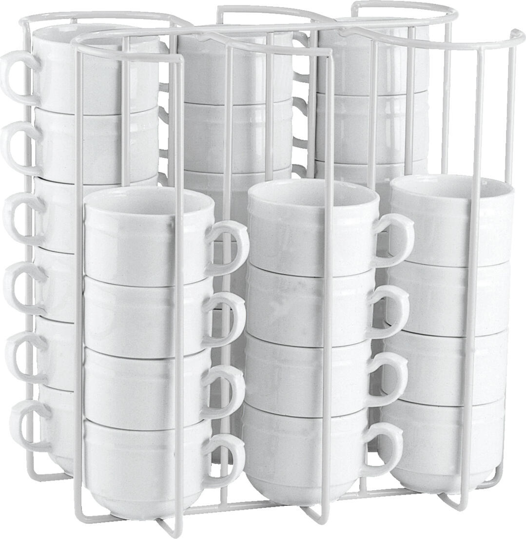 PULSIVA LUSINI Solutions GmbH Cup Dispenser, White Plastic Coated Round Steel, 27.5 x 18.5 x 30 cm, for Catering and Party Service, Storage and Transport