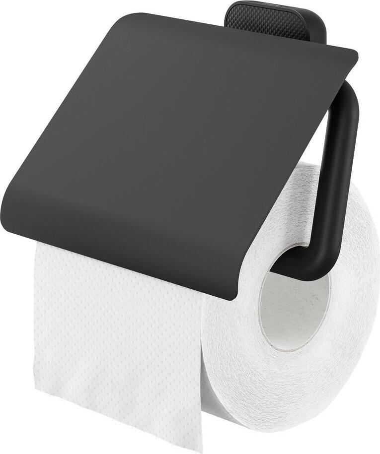 TIGER Coram B.V. Carv toilet paper holder with lid Carv Toilettenpapierhalter mit Deckel Carv toilet paper holder with lid; 4.1x12.3x4.1 cm (LxHxD); black Carv Toilettenpapierhalter mit Deckel; 4.1x12.3x4.1 cm (LxHxT); schwarz Give your bathroom an individual look with this toilet roll holder with lid from the Carv series. Inspired by nature with iconic patterns and rich in texture. Carv has been designed with your bathroom needs in mind. Look forward to sophistication with exciting details for a unique look. Have you heard of TigerFix? Our life hack for those who don't want to drill. With TigerFix 1 you can quickly and easily attach the Carv accessories to a smooth, solid surface. TigerFix 1 is available separately. Fastening material = stainless steel Product material = ABS (high-quality plastic), Zamac (metal alloy) Verleihen Sie Ihrem Badezimmer einen individuellen Look mit diesem Toilettenpapierhalter mit Deckel aus der Carv Serie. Inspiriert durch die Natur mit ikonischen Mustern und reich an Textur. Carv wurde mit Blick auf Ihre Bedürfnisse im Badezimmer entworfen. Freuen Sie sich auf Raffinesse mit aufregenden Details für einen einzigartigen Look. Haben Sie schon von TigerFix gehört? Unser Lifehack für alle, die nicht bohren wollen. Mit TigerFix 1 können Sie das Carv Zubehör schnell und einfach an einer glatten, festen Oberfläche befestigen. TigerFix 1 ist separat erhältlich. Befestigungsmaterial = Edelstahl Material Produkt = ABS (Kunststoff, hochwertig), Zamac (Metalllegierung)