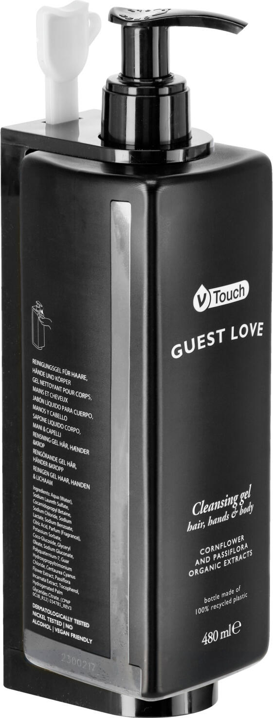 V-Touch Guest Love Dispenser Bottle Holder, Lockable Wall Mount with Adhesive Strip, Black, 18.8 cm Height, Set of 20 Pieces