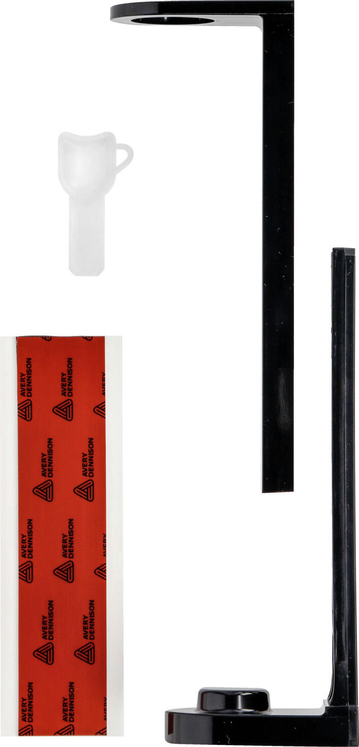 V-Touch LUSINI Solutions GmbH Dispenser bottle holder Guest Love with adhesive strip Halterung für Spenderflasche Guest Love zum Kleben Dispenser bottle holder Guest Love with adhesive strip; 18.8 cm (H); black; 20 piece / pack Halterung für Spenderflasche Guest Love zum Kleben; 18.8 cm (H); schwarz; 20 Stück / Pack Lockable holder for V-Touch Guest Love, Circular Life and Geneva Guild plastic pump dispensers. The holder always remains on the wall and you only replace the dispenser bottles. Please note that the pump dispenser bottles must be ordered separately. Installation is simple, please note that the holder must be fixed to the wall for 24 hours before a pump dispenser is inserted. Instructions, key and fixing material are included. Abschließbare Halterung für Pumpspender  V-Touch Guest Love, Circular Life und Geneva Guild aus Kunststoff. Die Halterung bleibt immer an der Wand und Sie tauschen nur die Spenderflaschen aus. Bitte beachten Sie, dass die Pumpspenderflaschen separat bestellt werden müssen. Die Montage ist einfach bitte beachten Sie das die Halterung an der Wand  erst 24 Stunden befestigt werden soll, bis das erstmal eine Pumpspender eingefügt wird.. Anleitung, Schlüssel und Befestigungsmaterial liegen bei.