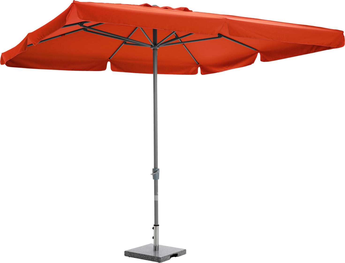 VEGA LUSINI Solutions GmbH Catering parasol Cielo Gastro Sonnenschirm Cielo Catering parasol Cielo; 300x300x260 cm (LxWxH); red; square Gastro Sonnenschirm Cielo; 300x300x260 cm (LxBxH); rot; quadratisch Square sunshade made of sturdy, powder-coated aluminum frame and 100% polyester cover. * Cover with valance made of 250 g/m² * 48 mm diameter pole and eight reinforced struts (13x22 mm) * UV protection (UV radiation 50 +), water-repellent * Crank for easy opening and closing * Includes protective cover * Matching sunshade stand can be ordered separately * Replacement cover available on request Please keep the sunshade closed in strong winds. Quadratischer Sonnenschirm aus stabilem, pulverbeschichtetem Aluminiumgestell und Bespannung aus 100 % Polyester. * Bespannung mit Volant aus 250 g/m² * Stammdurchmesser 48 mm und acht verstärkten Streben (13x22 mm) * UV- Schutz (UV-Strahlung 50 +), wasserabweisend * Kurbel für einfaches Öffnen und Schließen * inklusive Schutzhülle * passenden Schirmständer oder Bodenhülse separat bestellbar * Ersatzbespannung auf Anfrage erhältlich Bei starkem Wind den Sonnenschirm bitte geschlossen halten.