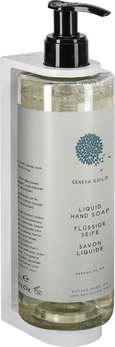 Sapun lichid de maini Geneva Guild cu Aloe Vera, pH neutru, vegan, sticla cu pompa de 380 ml, PET reciclat 100%, set de 18 piese