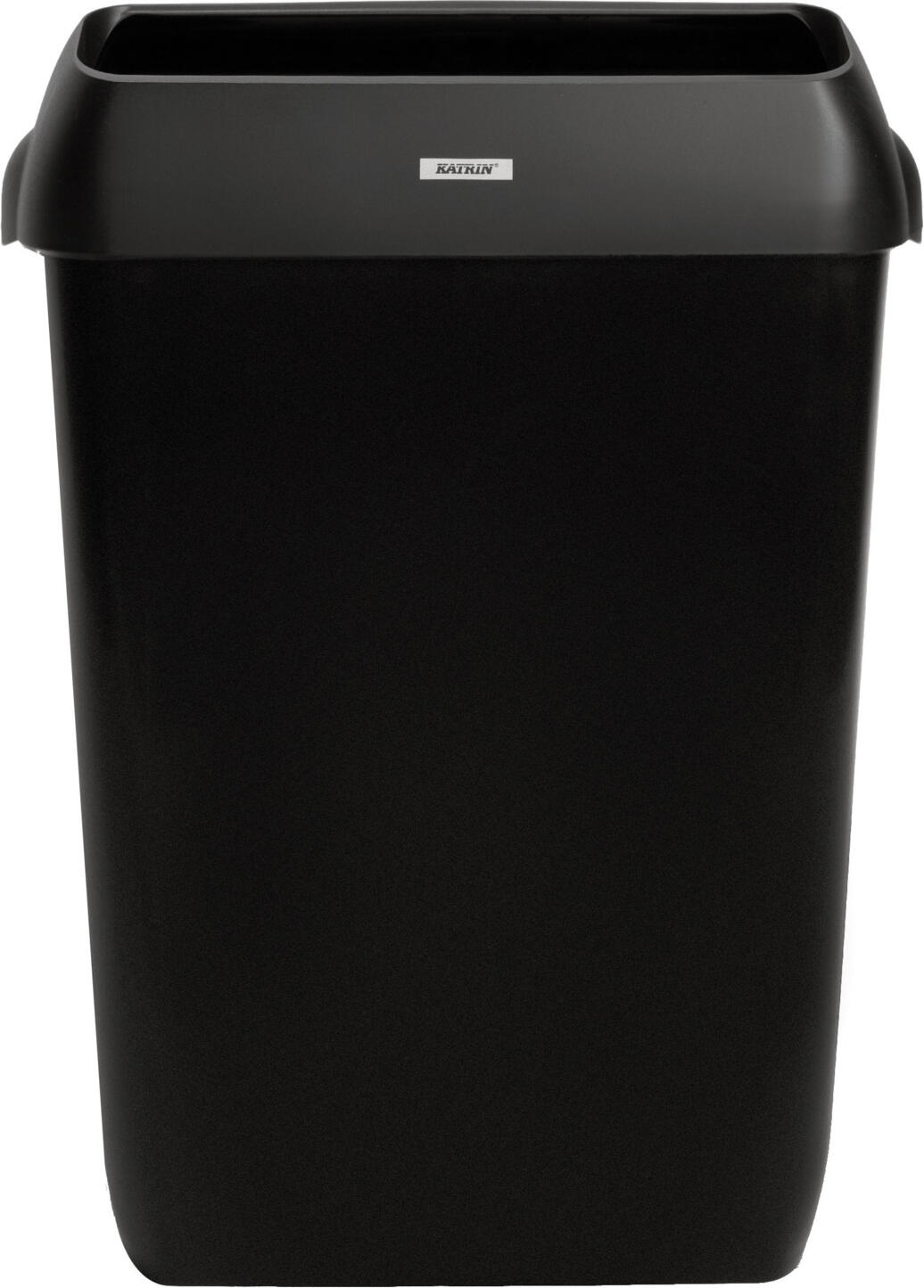 Katrin Metsä Tissue GmbH Waste garbage can Katrin 50 l with cover Abfallbehälter Katrin 50 l mit Abdeckung Waste garbage can Katrin 50 l with cover; 28x42x57.5 cm (LxWxH); black Abfallbehälter Katrin 50 l mit Abdeckung; 28x42x57.5 cm (LxBxH); schwarz Robust waste garbage can with plastic cover. Lightweight, robust and easy to empty. Capacity 50 l.  Hygienic use as the lid does not need to be touched. Ideal addition to the Katrin dispenser range. The waste garbage can is also suitable for wall mounting to save floor space (wall bracket included). Robuster Abfallbehälter mit Abdeckung aus Kunststoff. Leicht, robust und einfach zu leeren. Fassungsvermögen 50 L.  Hygienische Benutzung, da der Deckel nicht berührt werden muss. Optimale Ergänzung zum Katrin Spendersortiment. Der Abfalleimer ist auch zur Wandanbringung geeignet, um Stellfläche zu sparen (Wandhalterung inklusive).