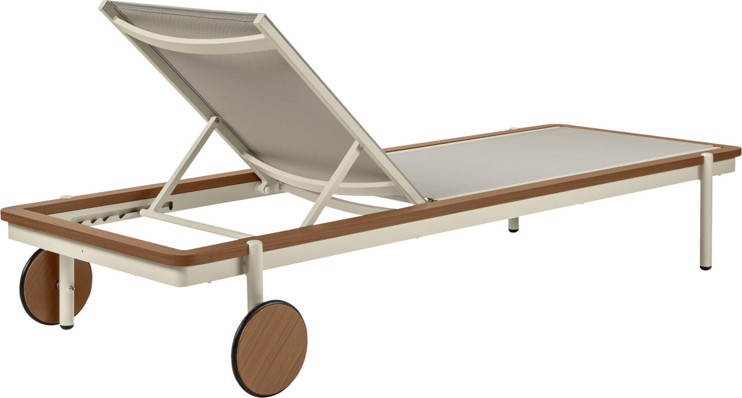VEGA Rivan Sun Lounger, Aluminium Frame, 202x72x33 cm, Adjustable Backrest, Weatherproof and UV-resistant, with Castors, Beige
