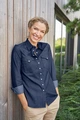 Jobeline Ryan Women's Slim Fit Denim Shirt, Modern Western-Style Blouse, 74% Cotton 26% Polyester, Two Breast Pockets, Dark-Blue, Size 36