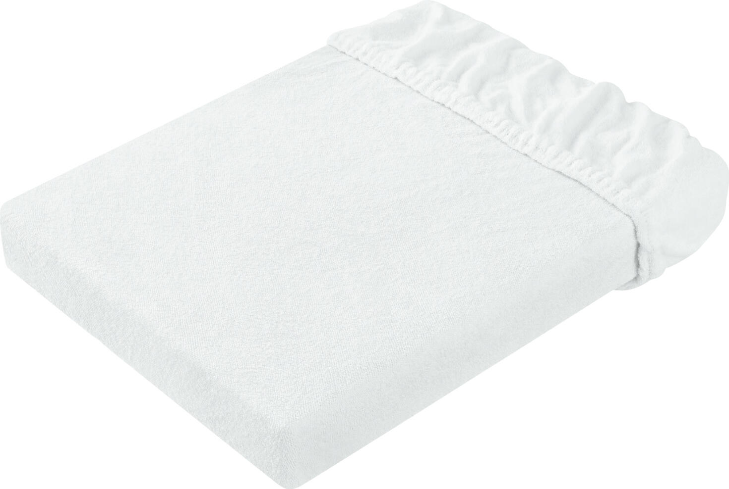 ERWIN M. LUSINI Solutions GmbH Fitted sheet terry Spannbetttuch Frottee Fitted sheet terry; 180-200x190-200 cm (WxL); white Spannbetttuch Frottee; 180-200x190-200 cm (BxL); weiß 80% cotton, 20% polyester. Weight approx. 145 g/m². Cuddly soft, durable and easy to clean. The hotel quality terry fitted sheet, especially suitable for the colder seasons. Quick covering, optimal fit. Bar height 20 cm. 80 % Baumwolle, 20 % Polyester. Gewicht ca. 145 g/m². Kuschlig weich, langlebig und pflegeleicht. Das Frottee Spannbetttuch in Hotelqualität, vor allem für die kältere Jahreszeiten geeignet. Schnelles Beziehen, optimaler Sitz. Steghöhe 20 cm.