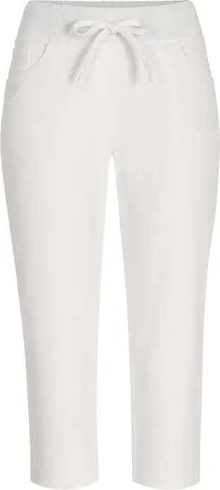 JOBELINE LUSINI Solutions GmbH Women's trousers Lexi Damenhose Lexi Women's trousers Lexi; Size 48; white Damenhose Lexi; Kleidergröße 48; weiß 96 % cotton, 4 % spandex. 40 °C wash. Comfortable, easy-care capri pants for women in 5-pocket form with elastic knitted waistband, the width of which can be regulated by a band. Body-hugging cut. Inside leg length: 54 cm for size 36. 96 % Baumwolle, 4 % Elasthan. 40°-Wäsche. Bequeme, pflegeleichte Capri-Hose für Damen in 5-Pocket-Form mit elastischem Strickbund, dessen Weite durch ein Band reguliert werden kann. Körpernah geschnitten. Innenbeinlänge: 54 cm in Gr 36