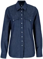 JOBELINE LUSINI Solutions GmbH Women's denim shirt Ryan Damen Jeanshemd Ryan Women's denim shirt Ryan; Size 48; dark-blue Damen Jeanshemd Ryan; Kleidergröße 48; dunkelblau 74 % cotton, 26 % polyester. 135 g/m². 40°C wash. Modern western-style denim blouse with a tapered shoulder and back yoke and a classic shirt collar. With two patch breast pockets, classic cuffs on the sleeve hem and a rounded hem. Centre button placket and breast pockets with mother-of-pearl-look press studs. Slim fit cut. Thanks to the high cotton content, the blouse will take on its typical and unmistakable denim used look over time. Back length: 67 cm for size 36. 74 % Baumwolle, 26 % Polyester. 135 g/m². 40°-Wäsche. Moderne Jeansbluse im Westernstil mit spitz zulaufender Schulter- und Rückenpasse, sowie einem klassischen Hemdblusenkragen. Mit zwei aufgesetzten Brusttaschen, klassischen Manschetten am Ärmelsaum und abgerundetem Saum. Mittlere Knopfleiste, sowie Brusttaschen mit Druckknöpfen in Perlmuttoptik. Slim Fit geschnitten. Dank des hohen Baumwollanteils bekommt die Bluse mit der Zeit ihren typischen und unverwechselbaren Jeans Used-Look. Rückenlänge: 67 cm in Gr. 36