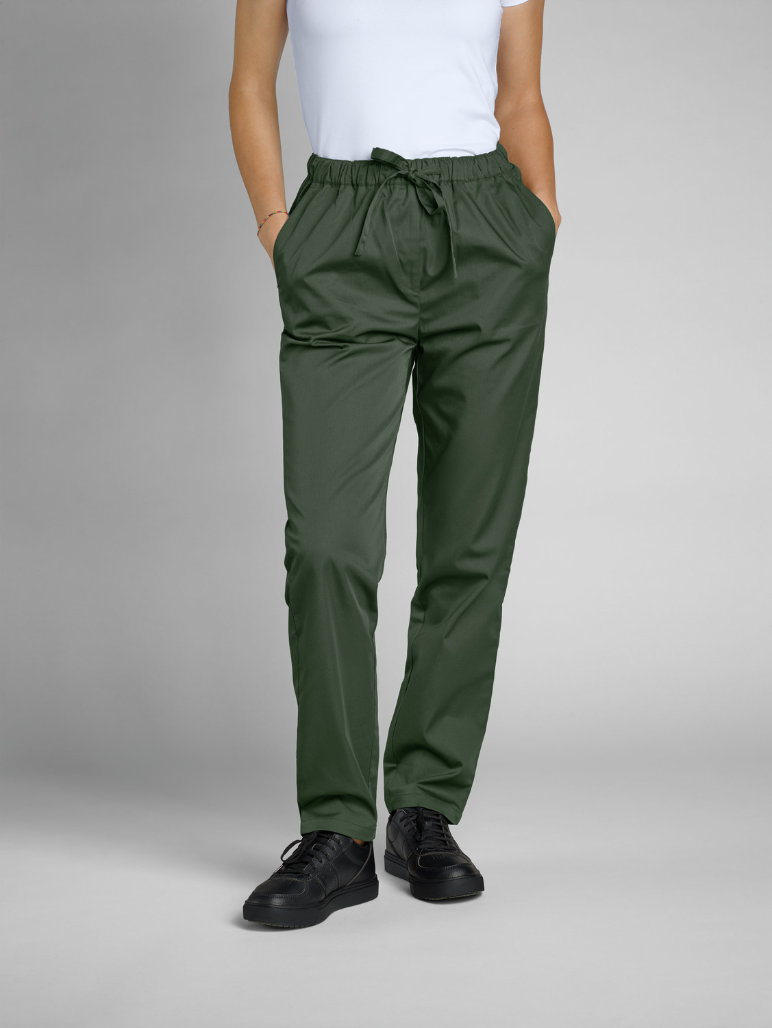 JOBELINE Vito Women's Chef Trousers, 65% Polyester 35% Cotton, Breathable Extra-Light Fabric, Elasticated Waist with Ties, Side and Back Pockets