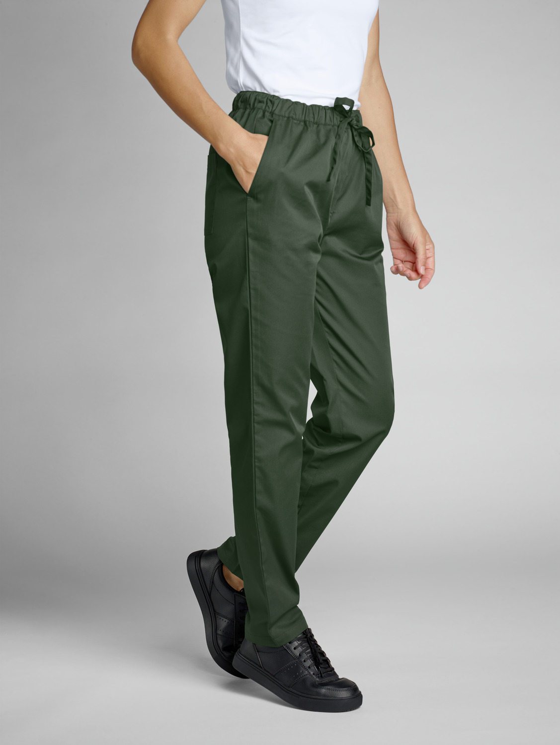 JOBELINE Vito Women's Chef Trousers, 65% Polyester 35% Cotton, Breathable Extra-Light Fabric, Elasticated Waist with Ties, Side and Back Pockets