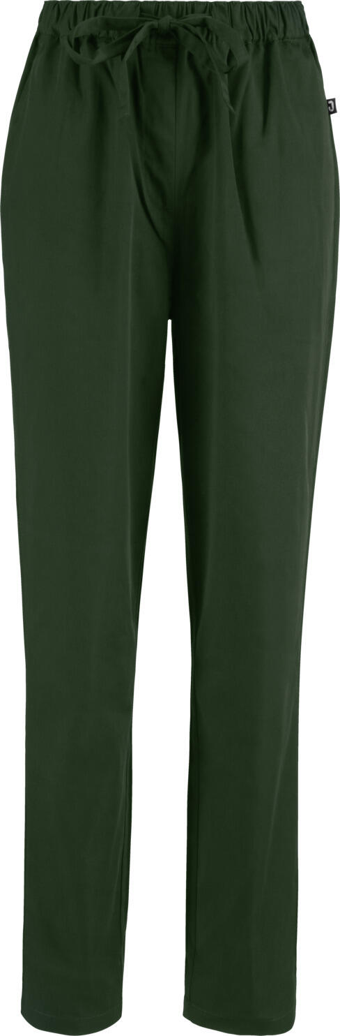 JOBELINE LUSINI Solutions GmbH Women's chef trousers Vito Damen Kochhose Vito Women's chef trousers Vito; Size 2XL; dark olive Damen Kochhose Vito; Kleidergröße 2XL; dunkeloliv 65% polyester, 35% cotton. 150 g/m². 60°C wash. Women's chef trousers with fully elasticated waistband, made from an extra-light and breathable fabric. With side pockets, two patch back pockets and ties at the waistband to adjust and fix the waist size. Comfortable, loose fit with trouser legs that taper slightly towards the bottom. Inside leg length: 77 cm for size S. 65 % Polyester, 35 % Baumwolle. 150 g/m². 60°-Wäsche. Damenkochhose mit vollelastischem Dehnbund, aus einem extraleichten und atmungsaktiven Gewebe. Mit seitlichen Eingriffstaschen, zwei aufgesetzten Gesäßtaschen, sowie Bändern am Schlupfbund zur  Regulierung und Fixierung der Taillenweite. Bequeme lockere Passform, mit nach unten hin leicht zulaufendem Hosenbein. Innenbeinlänge: 77 cm in Gr. S