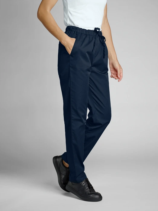 Jobeline Vito Women's Chef Trousers, 65% Polyester 35% Cotton, Breathable Extra-Light Fabric, Elasticated Waist with Ties, Loose Fit Tapered Legs