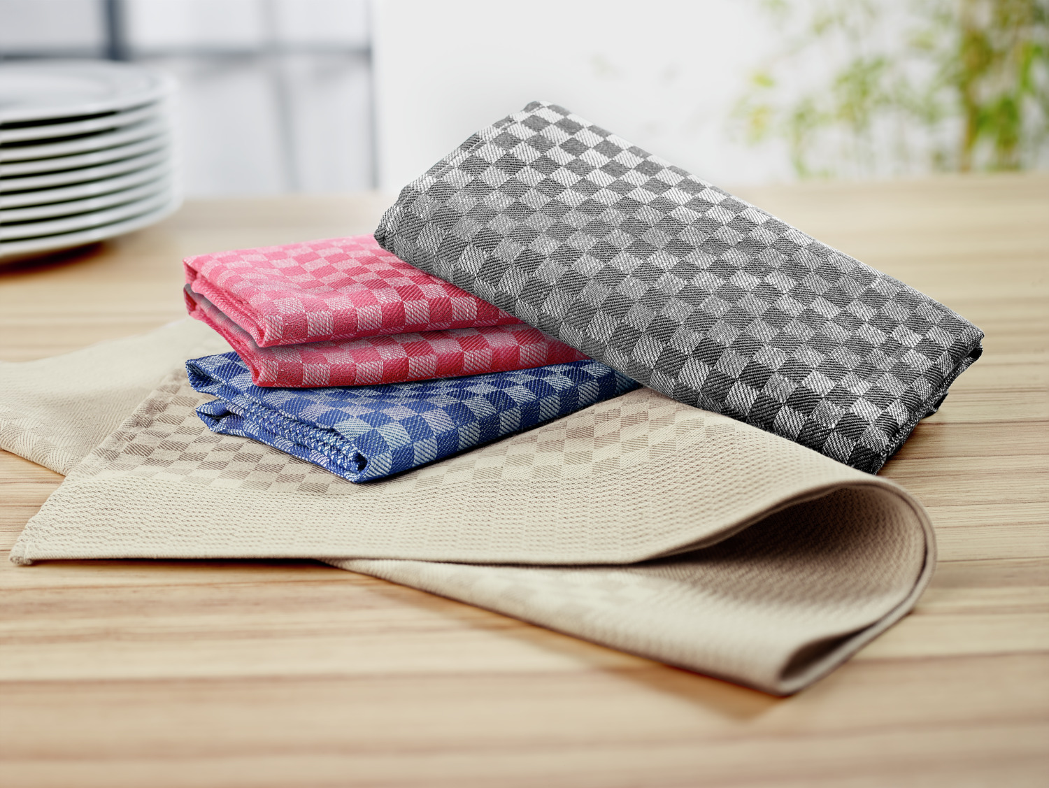 ERWIN M. LUSINI London Tea Towels, Natural, 100% Cotton Kitchen Towels, 46 x 90 cm, Woven Check Pattern, Absorbent and Durable, Set of 10 Pieces