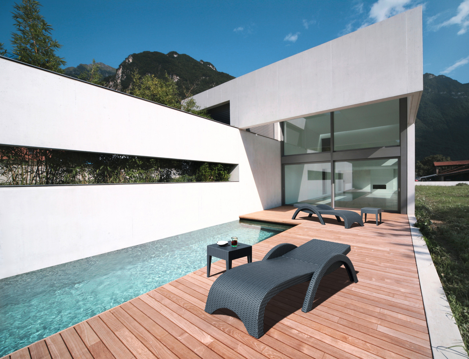 Masa de living Siesta Melrose, 45x45x45 cm, Plastic Armat cu Fibra de Sticla, Aspect de Impletit, Rezistenta la Intemperii si UV, Exterior, Antracit