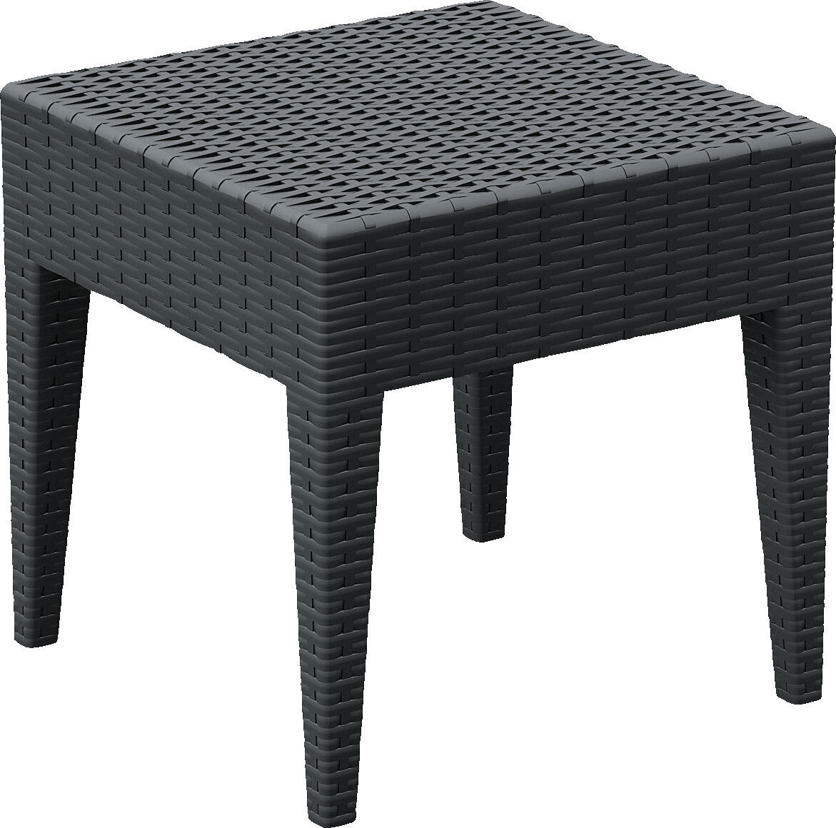 Siesta ISILPLAST PLASTIK SAN.VE TIC.A.S. Lounge table Melrose Loungetisch Melrose Lounge table Melrose; 45x45x45 cm (LxWxH); anthracite; rectangular Loungetisch Melrose; 45x45x45 cm (LxBxH); anthrazit; rechteckig Lounge table made of highly stable plastic in wickerwork look, reinforced with fiberglass. Stackable, sturdy, weatherproof and UV-resistant. Suitable for outdoor use. Supplied assembled. Matching chairs, bar chairs or sun lounger can be ordered at the same time. Loungetisch aus hochstabilem Kunststoff in Geflecht Optik, der mit Glasfasern verstärkt ist. Stapelbar, robust, wetterfest und UV-beständig. Für den Außenbereich geeignet. Lieferung erfolgt zerlegt. Passende Stühle, Barstühle oder Sonnenliege gleich mitbestellen.