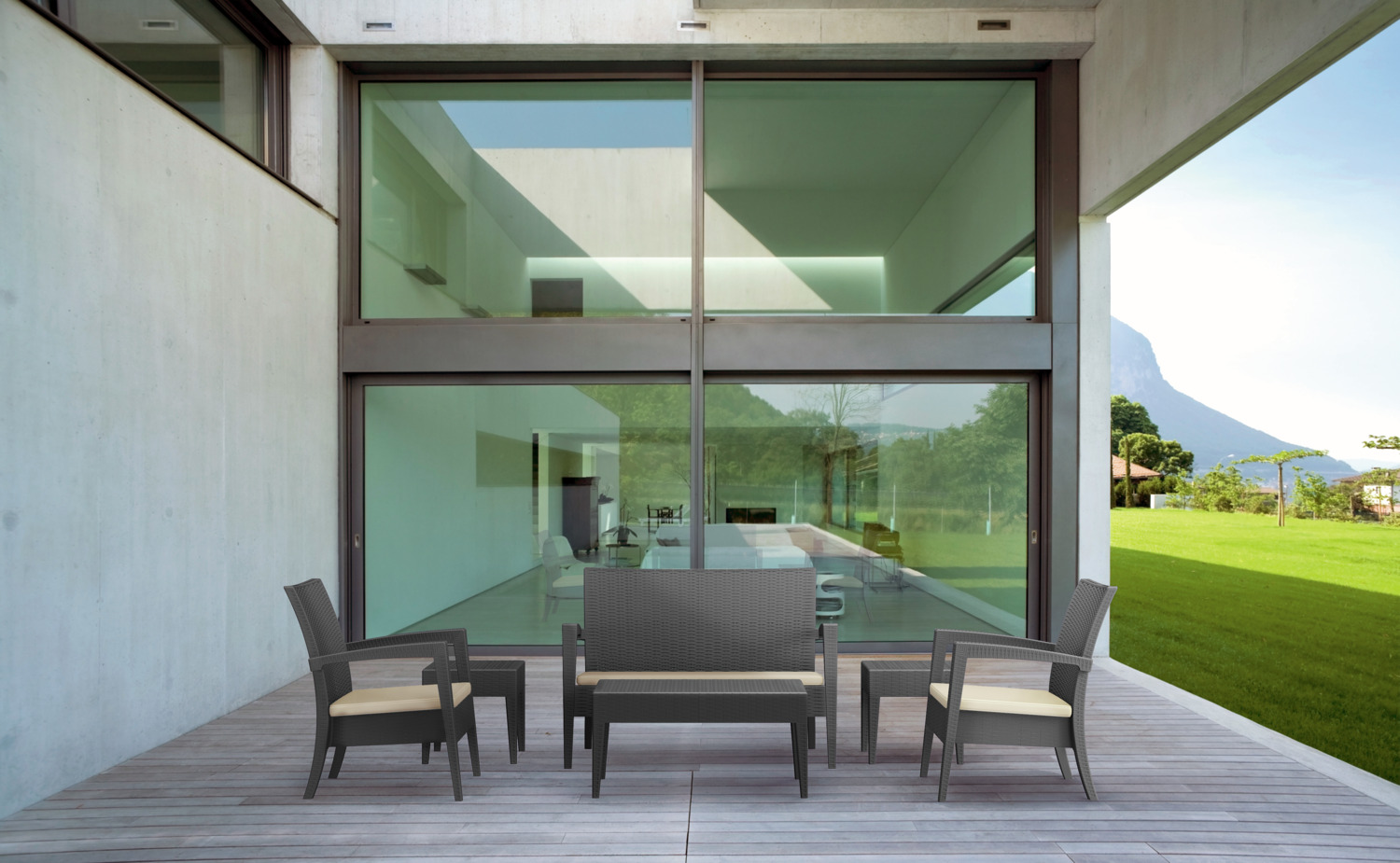 Masa de living Siesta Melrose, 45x45x45 cm, Plastic Armat cu Fibra de Sticla, Aspect de Impletit, Rezistenta la Intemperii si UV, Exterior, Antracit