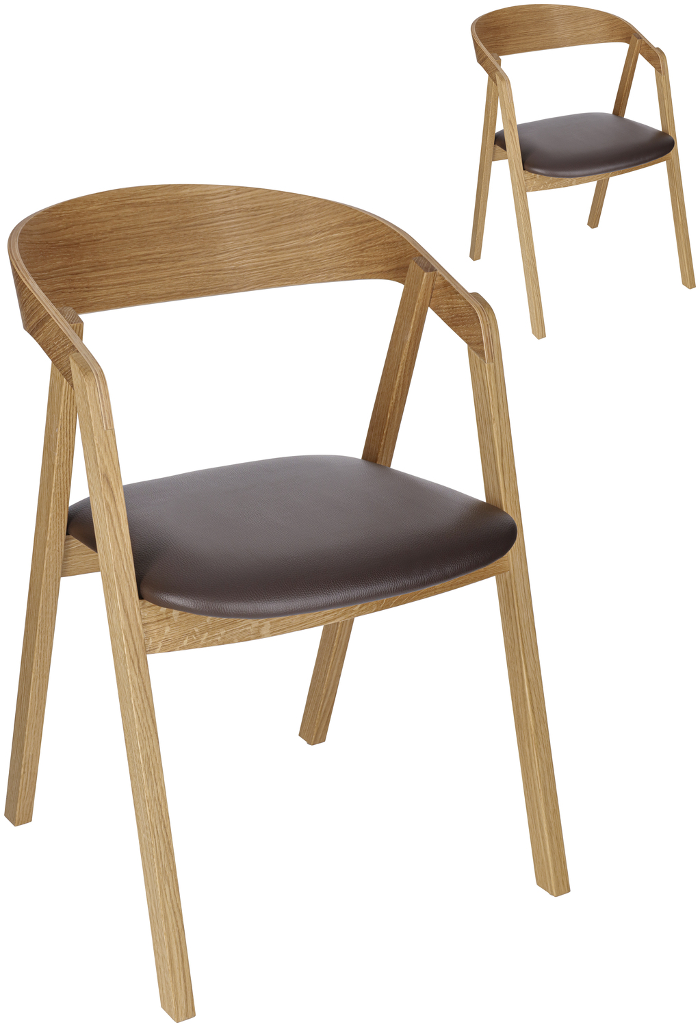 VEGA Calma Stackable Catering Chair Set of 2, Solid Oak Frame, Brown Imitation Leather Seat, Armrests, 54x53x79 cm, FSC Certified