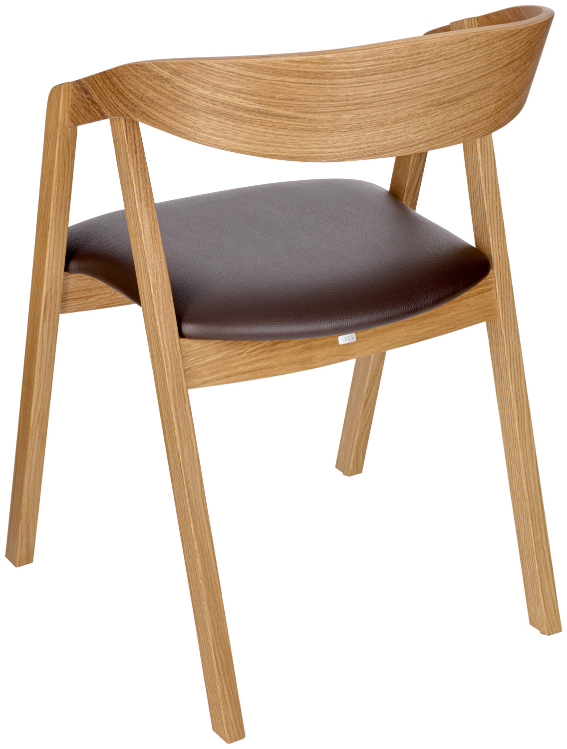 VEGA Calma Stackable Catering Chair Set of 2, Solid Oak Frame, Brown Imitation Leather Seat, Armrests, 54x53x79 cm, FSC Certified