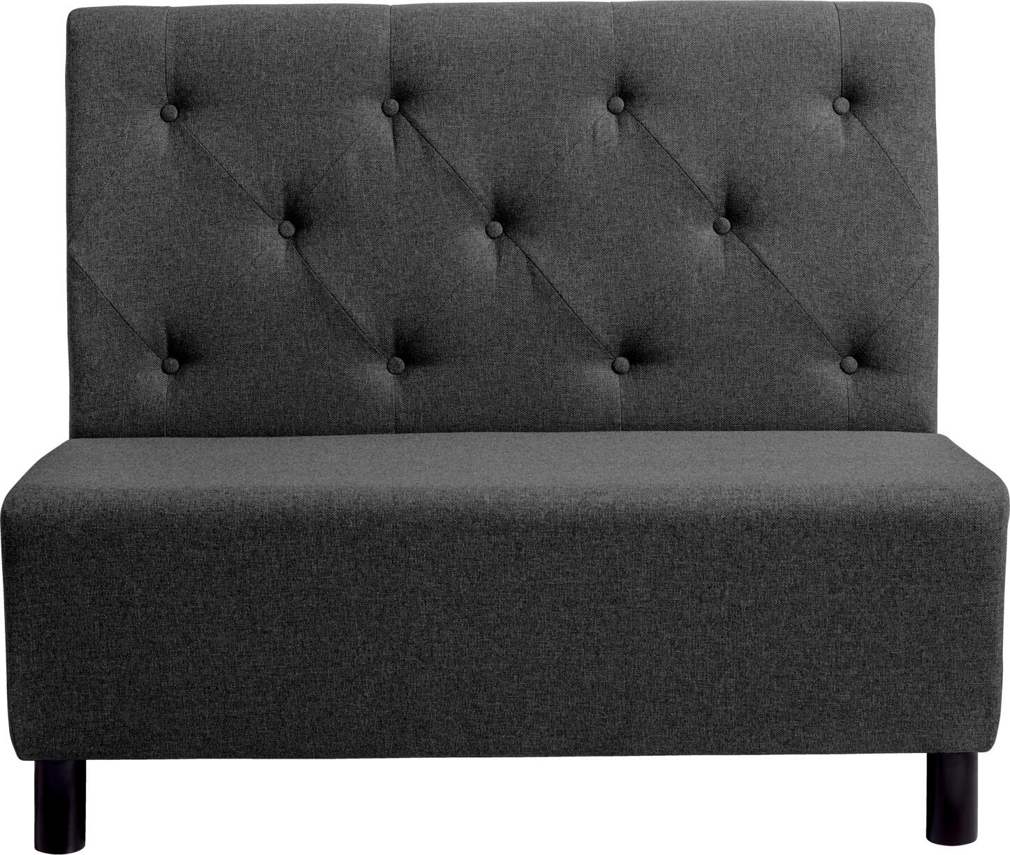 VEGA LUSINI Solutions GmbH Upholstered bench Lerida II fabric, 2-seater Polsterbank Lerida II Stoff, 2-Sitzer Upholstered bench Lerida II fabric, 2-seater; 118x62x102 cm (WxDxH); anthracite Polsterbank Lerida II Stoff, 2-Sitzer; 118x62x102 cm (BxTxH); anthrazit Modern 2-seater bench made of solid stained beech wood with fabric cover (100% polyester). High backrest and full upholstery ensure pleasant seating comfort. Easy-care, abrasion-resistant and fire-retardant cover. Can be linked with other elements using linking fittings - please order separately (SKU 10093926). Only suitable for indoor use. Supplied partially assembled - simply screw on the legs. Please order matching corner element separately. Moderne 2-Sitzer Bank aus massivem gebeiztem Buchenholz mit Stoffbezug (100 % Polyester). Hohe Rückenlehne und Vollpolsterung sorgen für angenehmen Sitzkomfort. Pflegeleicht, abriebfest und feuerhemmender Bezug. Verkettung mit anderen Elementen durch Verkettungsbeschlag - bitte separat bestellen (Artikelnummer: 10093926). Nur für den Innenbereich geeignet. Lieferung erfolgt teilmontiert - Beine einfach anschrauben. Passendes Eckelement gleich dazu bestellen.
