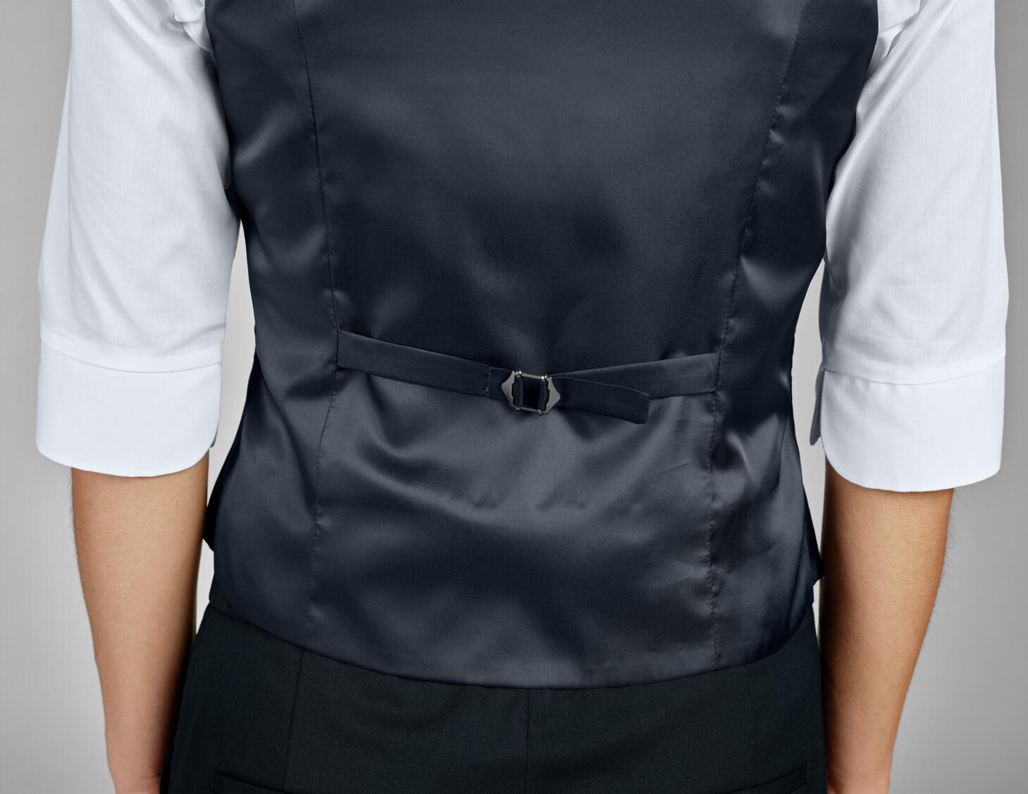 Jobeline Charleston Women's Vest, Size 38, Tailored Cut Professional Waistcoat, Herringbone Polyester, 3 Piped Pockets, Adjustable Back Strap