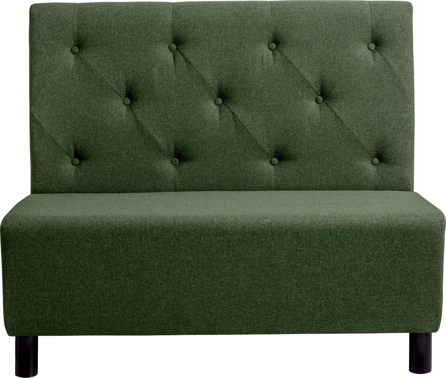 VEGA LUSINI Solutions GmbH Upholstered bench Lerida II fabric, 2-seater Polsterbank Lerida II Stoff, 2-Sitzer Upholstered bench Lerida II fabric, 2-seater; 118x62x102 cm (WxDxH); green Polsterbank Lerida II Stoff, 2-Sitzer; 118x62x102 cm (BxTxH); grün Modern 2-seater bench made of solid stained beech wood with fabric cover (100% polyester). High backrest and full upholstery ensure pleasant seating comfort. Easy-care, abrasion-resistant and fire-retardant cover. Can be linked with other elements using linking fittings - please order separately (SKU 10093926). Only suitable for indoor use. Supplied partially assembled - simply screw on the legs. Please order matching corner element separately. Moderne 2-Sitzer Bank aus massivem gebeiztem Buchenholz mit Stoffbezug (100 % Polyester). Hohe Rückenlehne und Vollpolsterung sorgen für angenehmen Sitzkomfort. Pflegeleicht, abriebfest und feuerhemmender Bezug. Verkettung mit anderen Elementen durch Verkettungsbeschlag - bitte separat bestellen (Artikelnummer: 10093926). Nur für den Innenbereich geeignet. Lieferung erfolgt teilmontiert - Beine einfach anschrauben. Passendes Eckelement gleich dazu bestellen.