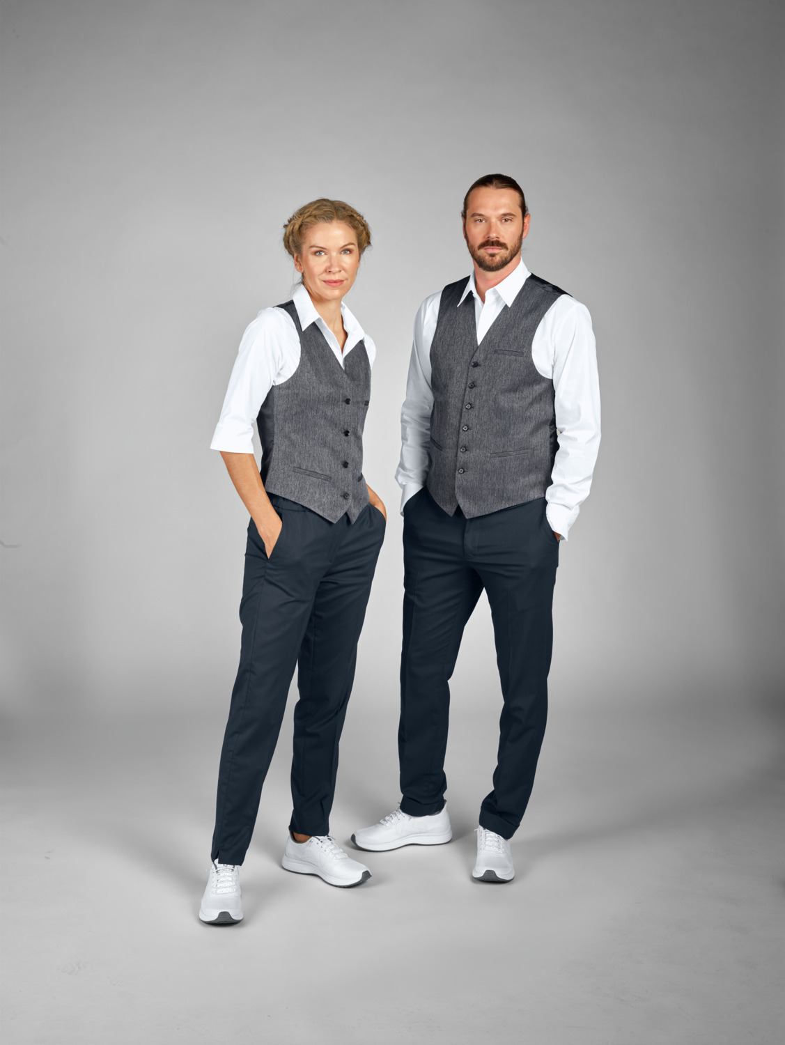 Vest Jobeline Charleston pentru femei, poliester 100% cu model chevron, croială ajustată, cu nasturi, 3 buzunare și curea reglabilă în spate