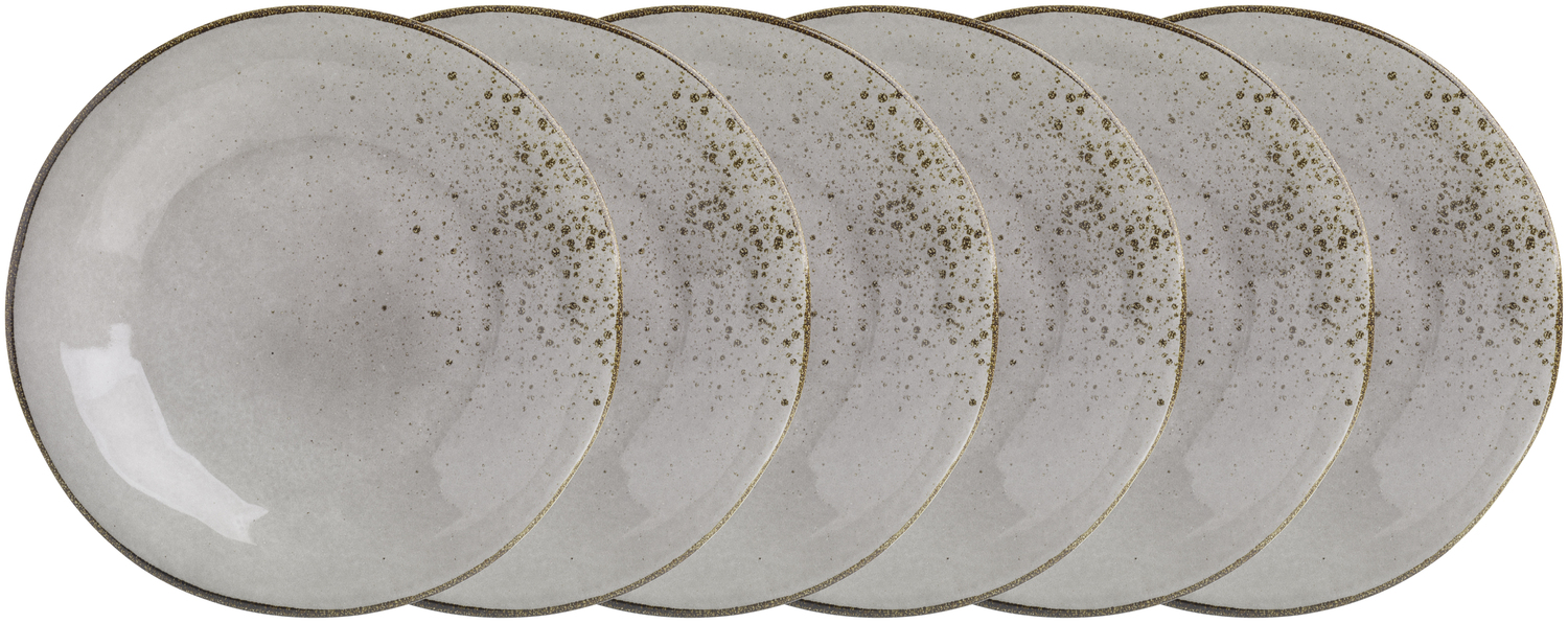 Набор из 6 плоских тарелок VEGA Palana из керамики stoneware, 23.5 см, круглые, серые, с неровными краями и крапчатым покрытием ручной работы, подходят для посудомоечной машины и микроволновой печи